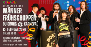 Boerney Partyband gibt ein Konzert im Rahmen des Männerfrühschoppens in Duisburg auf der Duisburger Freiheit beim Karneval